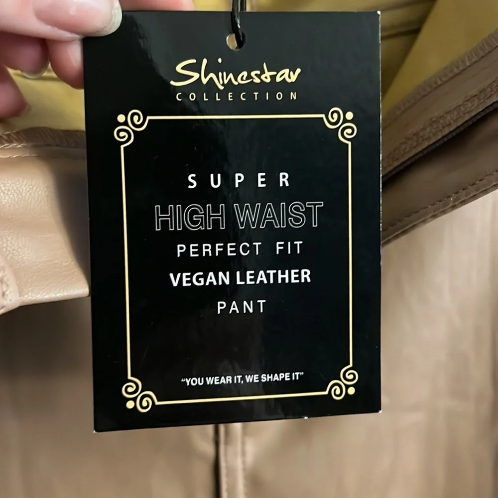 Tan super high waist perfect fit vegan leather pants